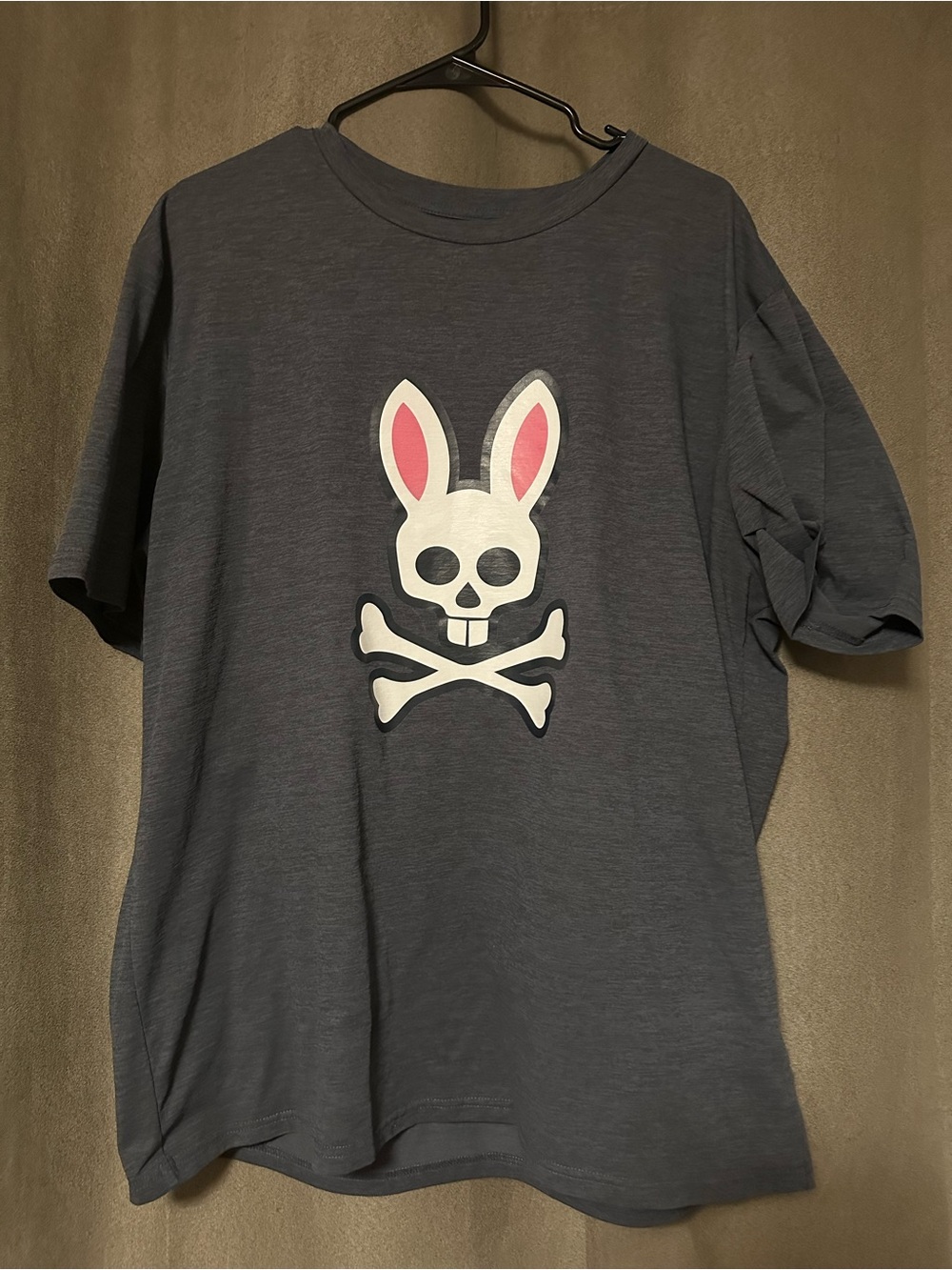 Psycho Bunny Dark Gray Tee with White & Pink Bunny Skull